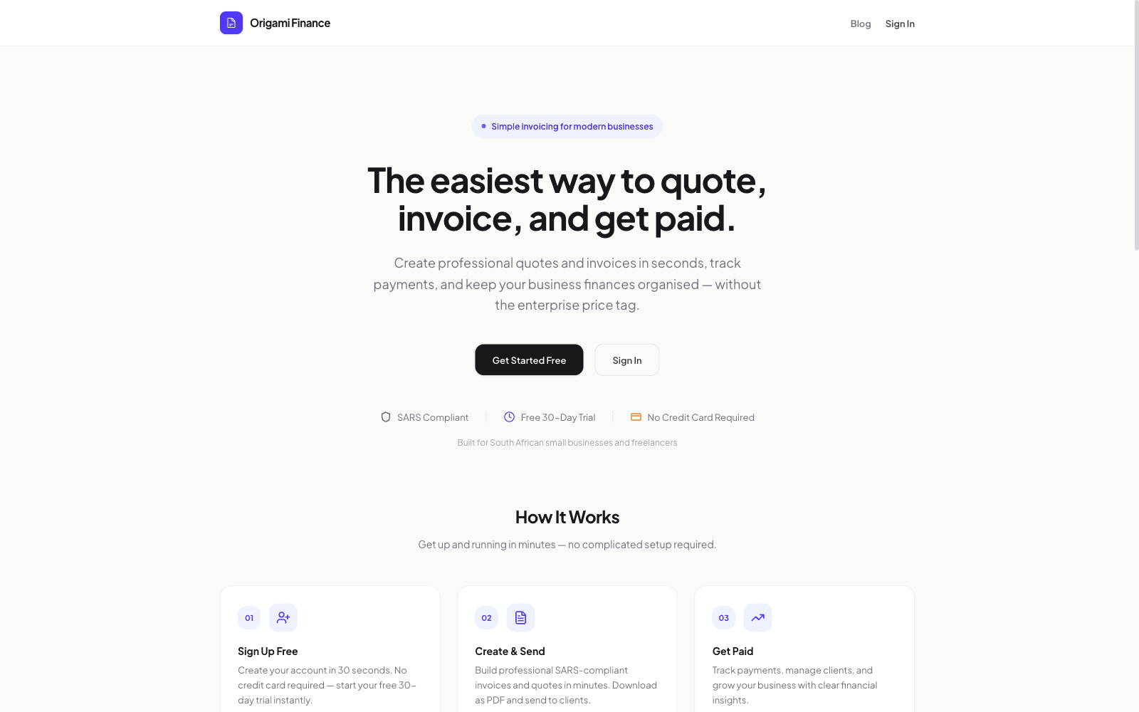 Origami Finance — SaaS invoicing platform for South African businesses