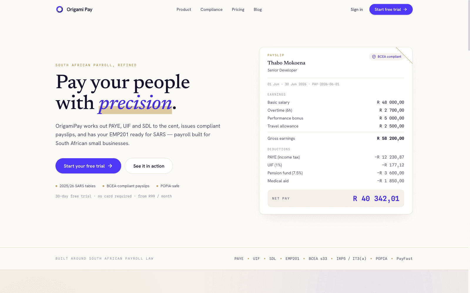 Origami Pay — Payroll & payslips for SA small businesses, built around SARS compliance