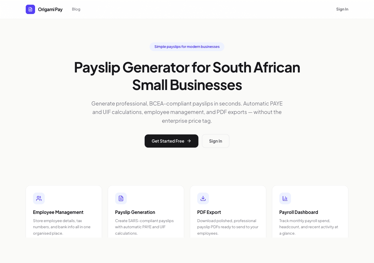 Origami Pay — Payslip generator for SA businesses